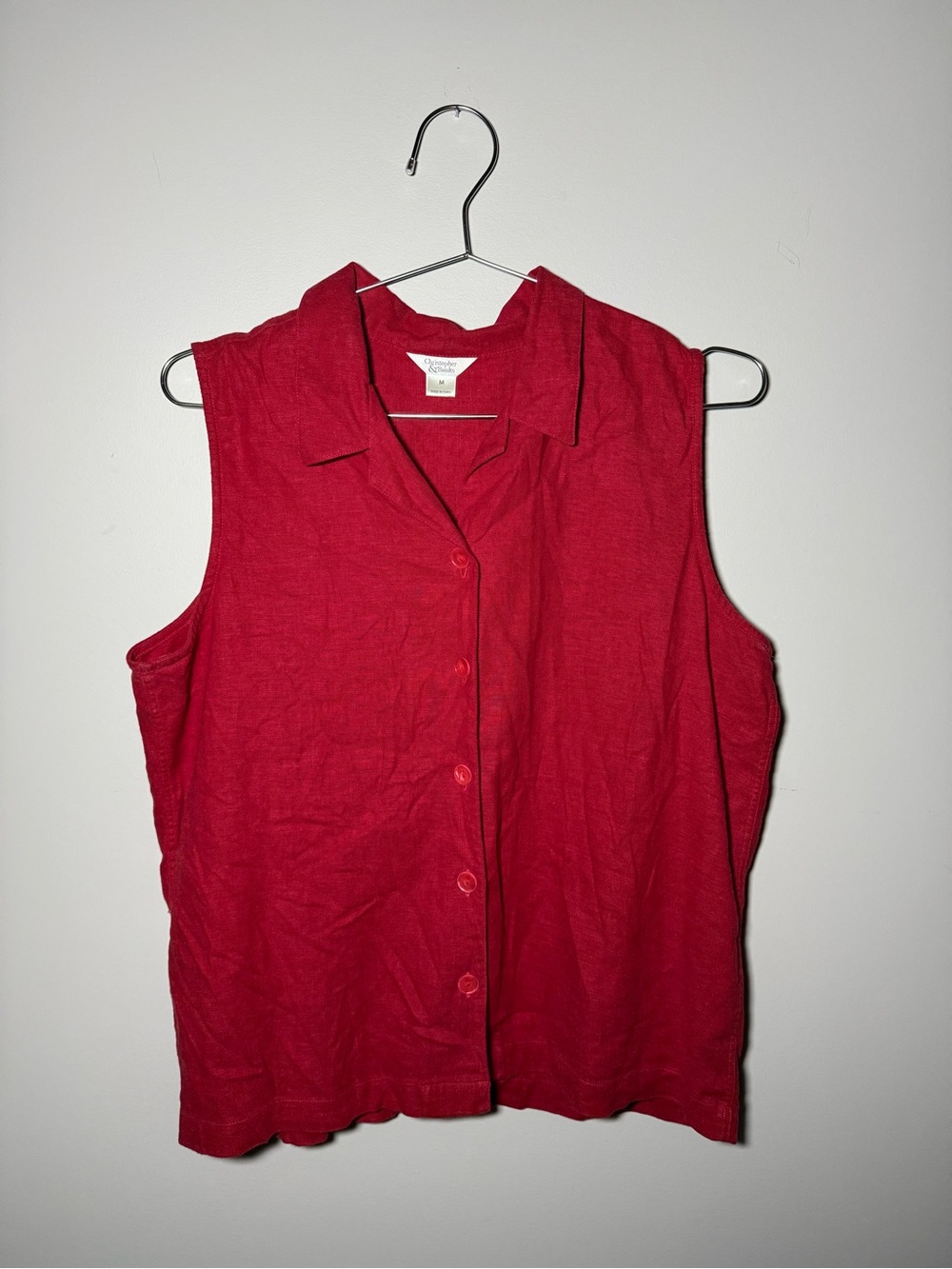 Christopher & Banks Dark Pink Rose Sleeveless Button-Down Linen Shirt Size M